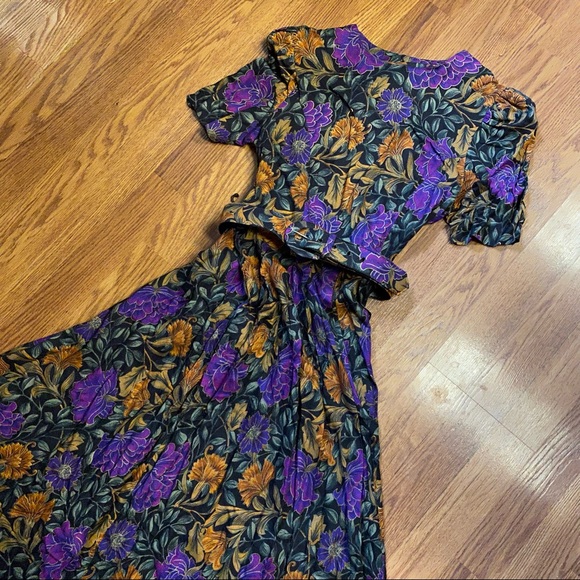 Dresses & Skirts - Vintage 90’s Floral Dress Belted Short Sleeve Dress 90’s does 50’s Size Small